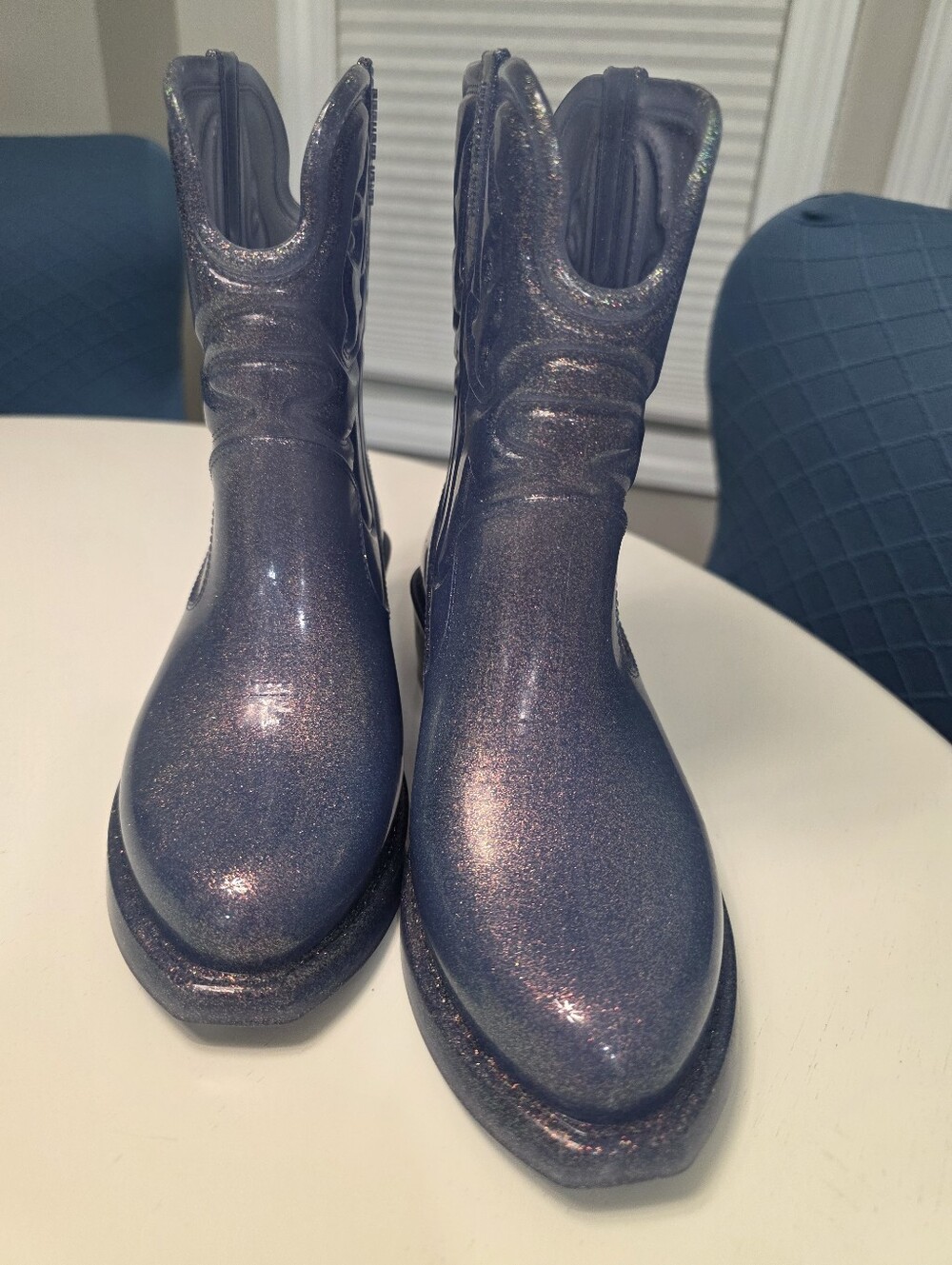 Mini Melissa Texas Boot Blue Glitter Cowboy Boot Big Kids Size 3 - Picture 3 of 7